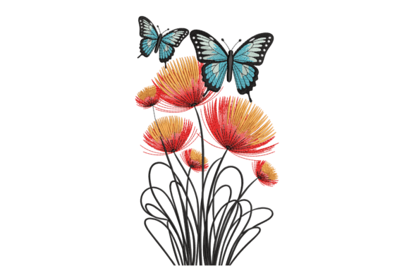 Butterflies on Firework Blooms: A Bold Embroidery Design for Craft Fairs