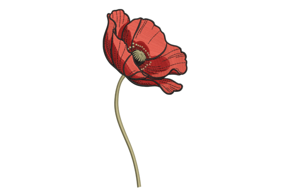 Elegant Red Poppy – Single Stem for Seasonal Embroidery