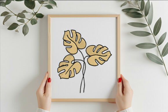 Golden Monstera Leaf Trio: A Bold Embroidery Design for Small Business Branding