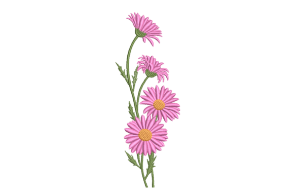 Pink Daisy Stem – Elegant Floral: A Delicate Embroidery Design for Meaningful Gifts