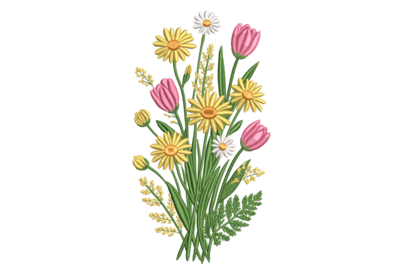Tulip and Daisy Spring Bouquet: A Fresh Embroidery Design for Craft Fairs